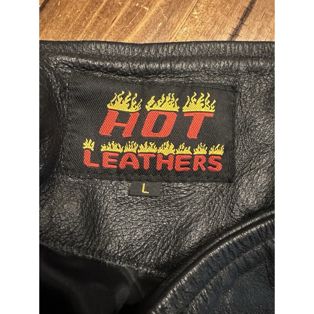 Hot Leather Chaps Genuine Size Large Zip Snap Buckle Motorcycle Riding Biker - Picture 13 of 13